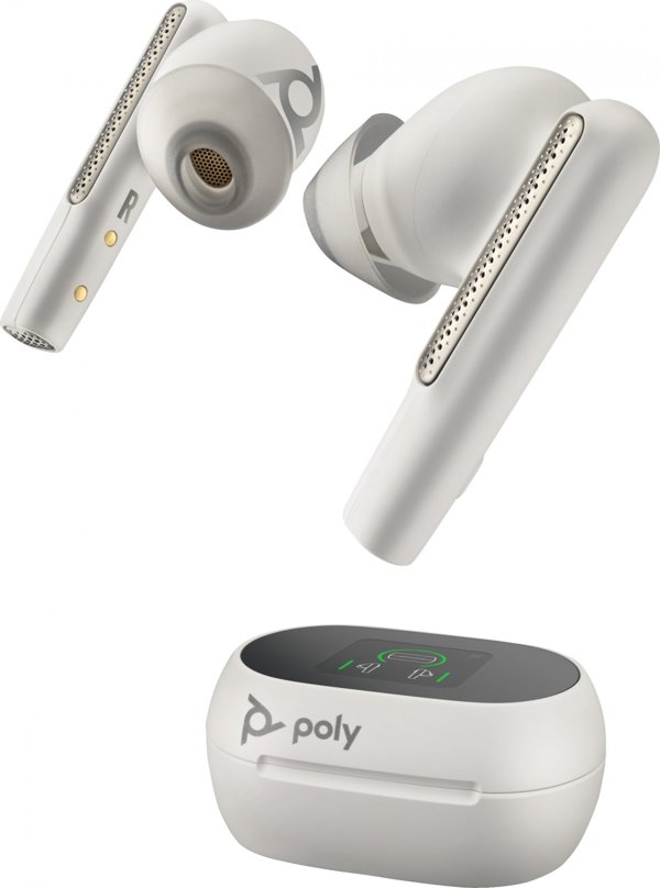 Poly Voyager Free 60+ UC M Ακουστικά Λευκά + BT700 USB-C Adapter + Θήκη Φόρτισης με Οθόνη Αφής (7Y8G8AA)