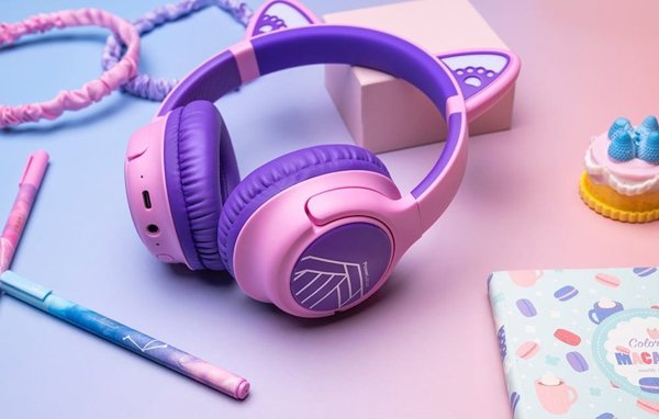 PowerLocus Bobo Ασύρματα Ακουστικά για Παιδιά, Bluetooth, Σχέδιο Αυτιά Γάτας, Ροζ