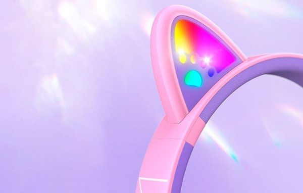 PowerLocus Bobo Ασύρματα Ακουστικά για Παιδιά, Bluetooth, Σχέδιο Αυτιά Γάτας, Ροζ