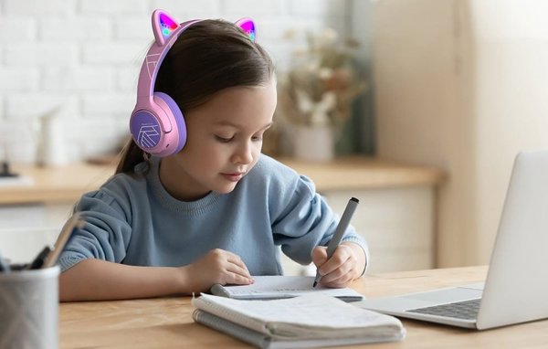 PowerLocus Bobo Ασύρματα Ακουστικά για Παιδιά, Bluetooth, Σχέδιο Αυτιά Γάτας, Ροζ