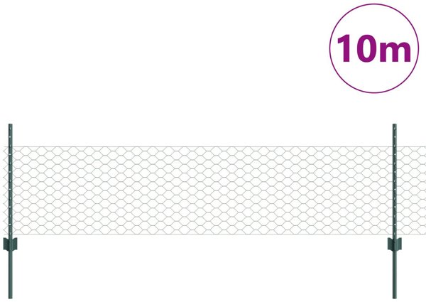 vidaXL Σετ Περίφραξης με 11 Στύλους U-Channel 80cm και Εξαγωνικό Συρματόπλεγμα 0,5x10m, Πράσινο, Ατσάλινο