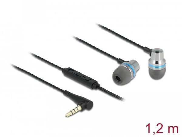 Delock Ενδοωτικά ακουστικά με 4 ακίδων βύσμα 3,5 mm, μικρόφωνο και ρυθμιστή έντασης + λειτουργία Quick-Mute για smartphones και tablets