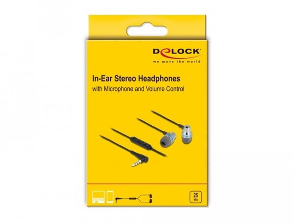 Delock Ενδοωτικά ακουστικά με 4 ακίδων βύσμα 3,5 mm, μικρόφωνο και ρυθμιστή έντασης + λειτουργία Quick-Mute για smartphones και tablets
