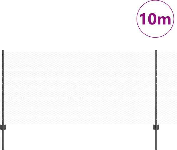 Στύλοι περίφραξης vidaXL 10 τεμ. U-Channel γκρι 100 cm από χάλυβα, εξαγωνική περίφραξη vidaXL γκρι 1x10 m από χάλυβα