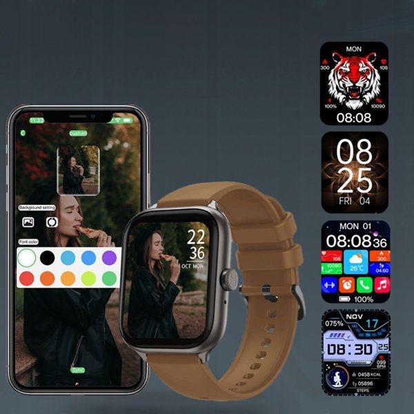 IMIKI Smart Watch ST1, 250mAh, Οθόνη IPS, Καφέ Λουράκι