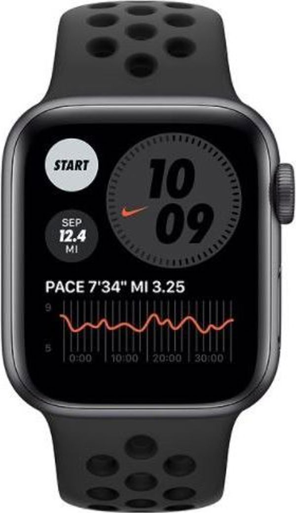 Έξυπνο ρολόι Apple Watch Series 6 Nike GPS 44mm Γκρι Αλουμίνιο Μαύρο Αθλητικό Czarny (MG173WB/A)