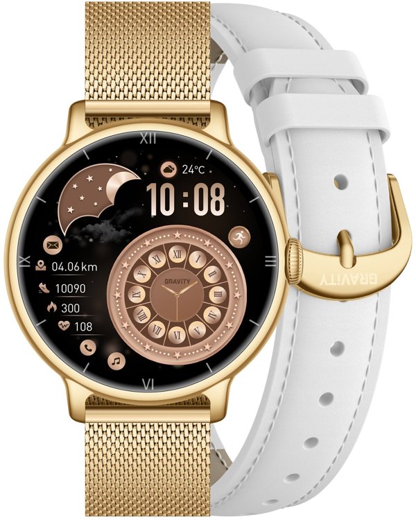 Gravity Smartwatch GT33-2 Γυναικείο Ρολόι Χρυσό/Λευκό με Λουράκι Stainless Steel