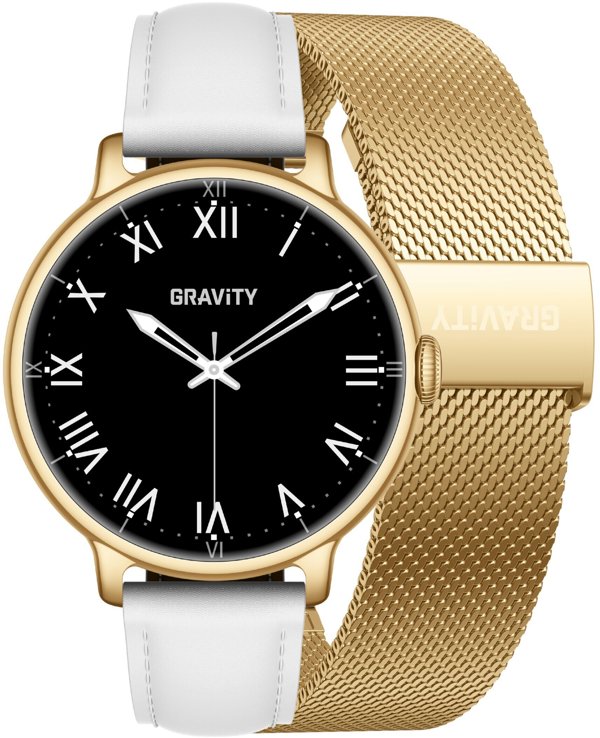 Gravity Smartwatch GT33-2 Γυναικείο Ρολόι Χρυσό/Λευκό με Λουράκι Stainless Steel