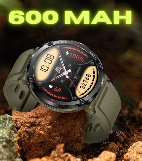 Gravity Smartwatch GT21-7, Ανδρικό Ρολόι με Χακί Λουράκι και Μαύρη Κάσα
