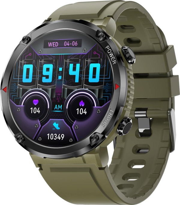 Gravity Smartwatch GT21-7, Ανδρικό Ρολόι με Χακί Λουράκι και Μαύρη Κάσα