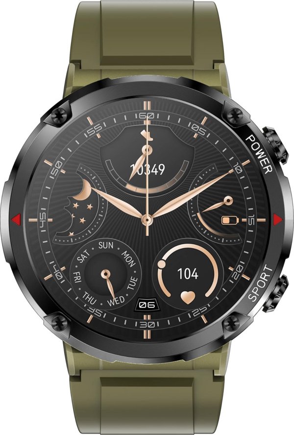 Gravity Smartwatch GT21-7, Ανδρικό Ρολόι με Χακί Λουράκι και Μαύρη Κάσα
