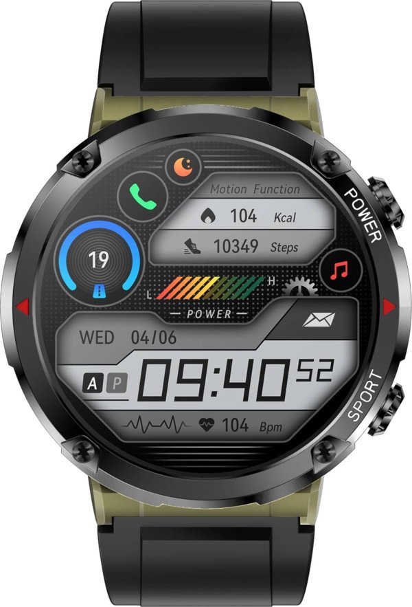 Gravity Smartwatch GT21-7, Ανδρικό Ρολόι με Χακί Λουράκι και Μαύρη Κάσα