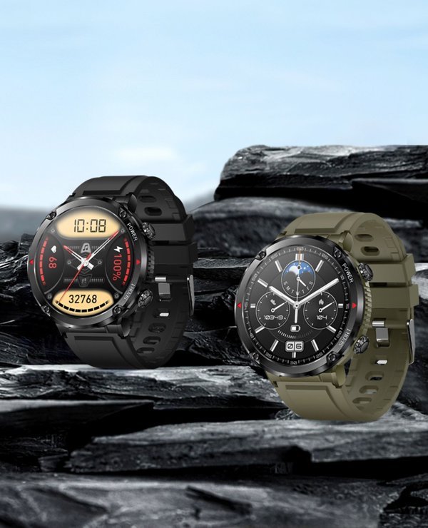 Gravity Smartwatch GT21-7, Ανδρικό Ρολόι με Χακί Λουράκι και Μαύρη Κάσα