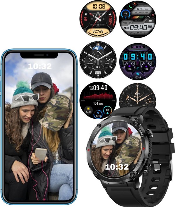Gravity Smartwatch GT21-7, Ανδρικό Ρολόι με Χακί Λουράκι και Μαύρη Κάσα