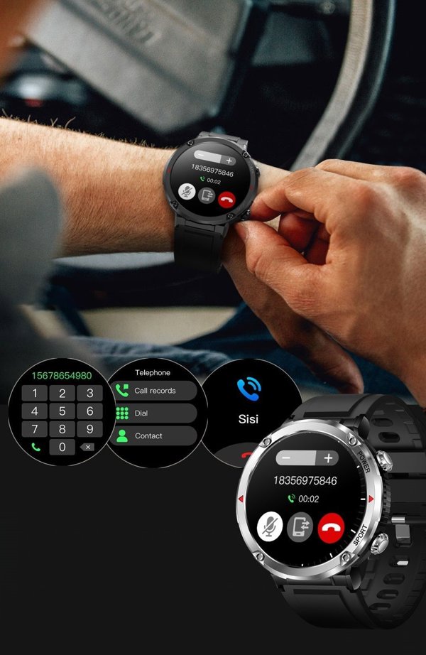 Gravity Smartwatch GT21-7, Ανδρικό Ρολόι με Χακί Λουράκι και Μαύρη Κάσα