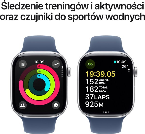 Apple Watch Σειρά 10 (GPS) 42mm Ασημί Αλουμινένια Θήκη με Μπλε Τζιν Αθλητικό Λουράκι, S/M (MWWA3)