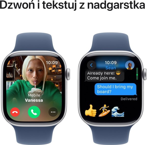 Apple Watch Σειρά 10 (GPS) 42mm Ασημί Αλουμινένια Θήκη με Μπλε Τζιν Αθλητικό Λουράκι, S/M (MWWA3)