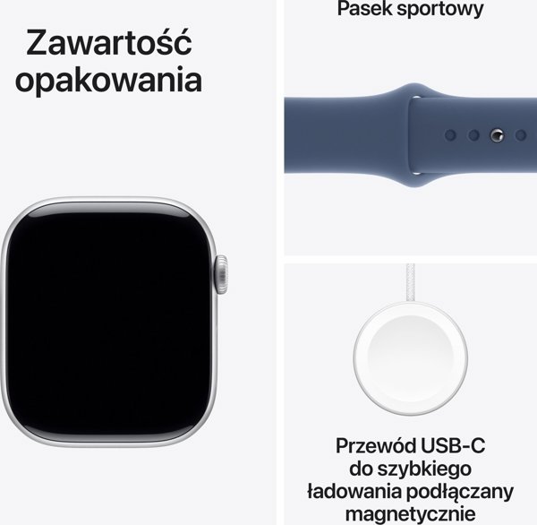 Apple Watch Σειρά 10 (GPS) 42mm Ασημί Αλουμινένια Θήκη με Μπλε Τζιν Αθλητικό Λουράκι, S/M (MWWA3)