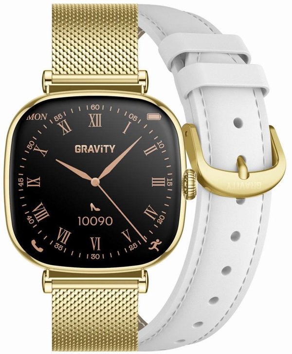 Gravity Smartwatch GT32-2 Γυναικείο Ρολόι με Bluetooth Κλήσεις και Επιπλέον Λουράκι (Gold)