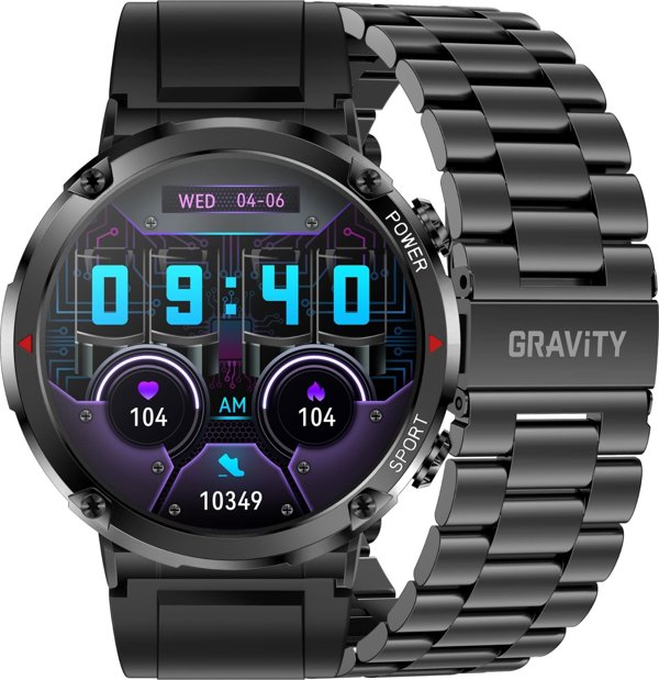 Gravity Smartwatch GT21-1 Ανδρικό Ρολόι με Μεταλλικό Μπρασελέ - Μαύρο