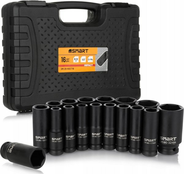 Smart SM-29-NSET16 Σετ Κρουστικά Καρυδάκια 1/2" Μακριά 10-32mm 16τμχ από Χάλυβα Χρωμίου-Μολυβδαινίου σε Θήκη