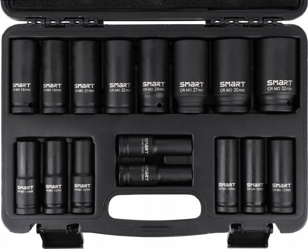 Smart SM-29-NSET16 Σετ Κρουστικά Καρυδάκια 1/2" Μακριά 10-32mm 16τμχ από Χάλυβα Χρωμίου-Μολυβδαινίου σε Θήκη