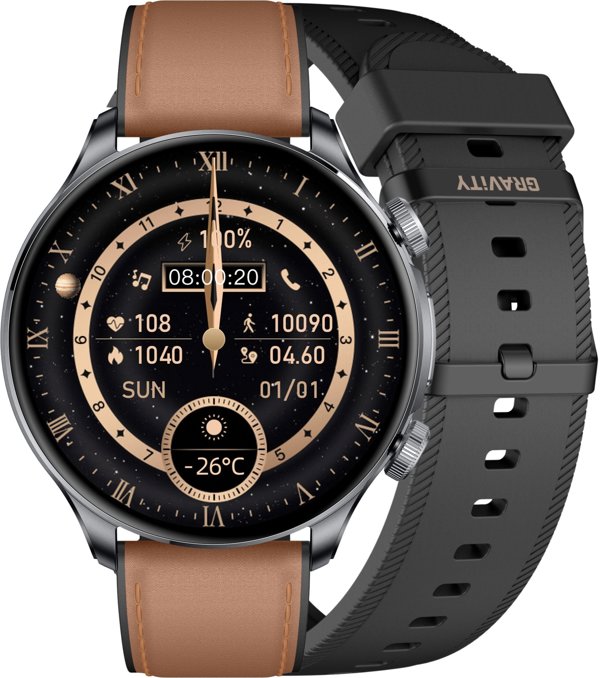 Gravity Smartwatch GT35-1 Ανδρικό Ρολόι με Γκρι Κάσα και Μαύρο Λουράκι