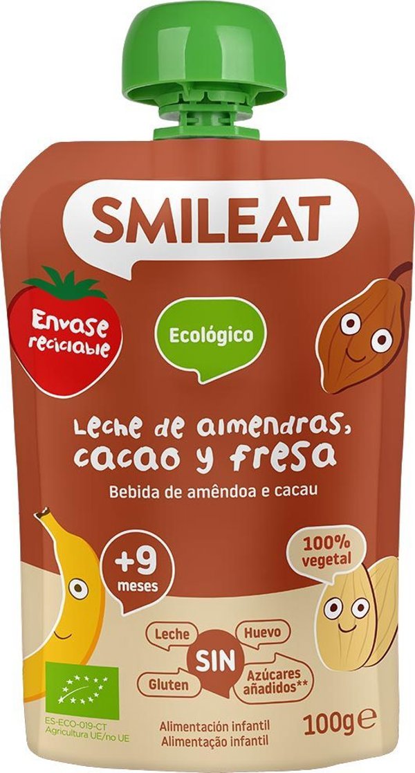 Smileat BIO Μους με βιολογικά αμύγδαλα, κακάο και φράουλες, 100g
