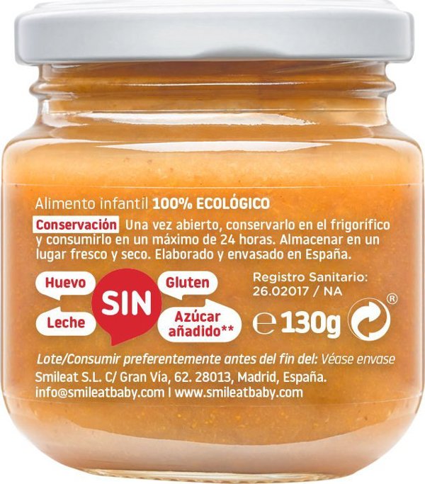 Smileat BIO Επιδόρπιο με οργανικά μήλα, καρότο και πορτοκάλι, 130g