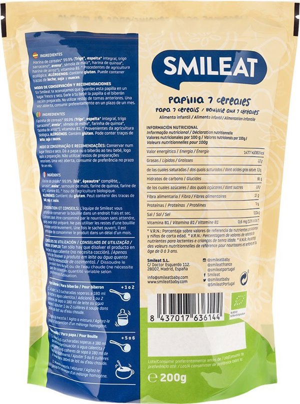 Smileat Οργανική κρέμα για βρέφη με 7 δημητριακά, 200g