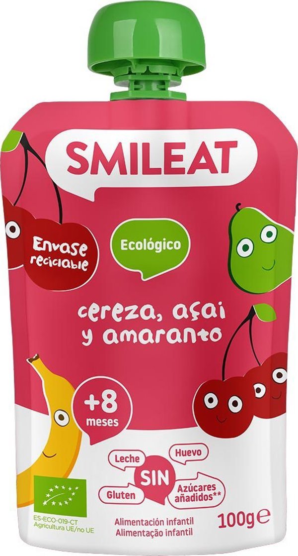 Smileat BIO Μους με οργανικά κεράσια, acai και αμάρανθο, 100g