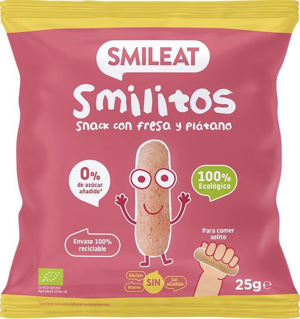 Smileat BIO Smilitos, Ekologiczna przekaska kukurydziana o smaku truskawki i banana, 25g