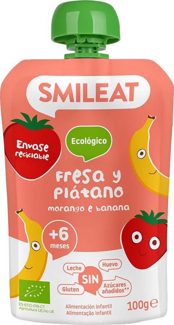 Smileat BIO Mus z ekologicznymi truskawkami i bananem, 100g