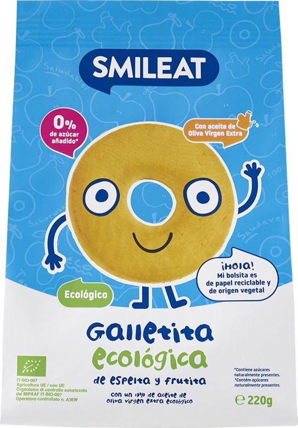 Smileat Ekologiczne herbatniki z orkiszu i jablka 220g