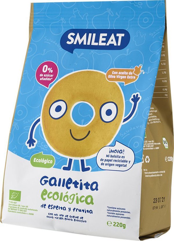 Smileat Ekologiczne herbatniki z orkiszu i jablka 220g