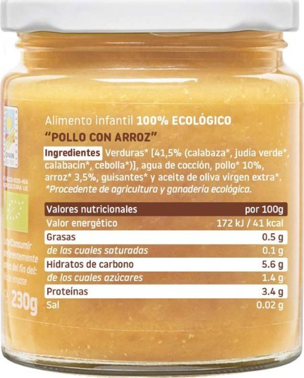 Smileat BIO Βάζο με βιολογικό κοτόπουλο και ρύζι για βρέφη, 230g