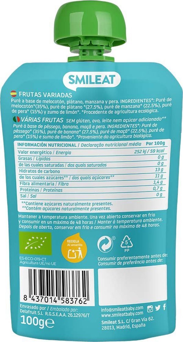 Smileat BIO Mus ekologiczny wieloowocowy, 100g