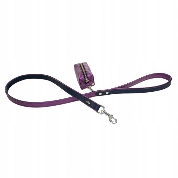 Δερμάτινο λουρί 20 mm / 120 cm, μωβ, με θήκη για σακουλάκια