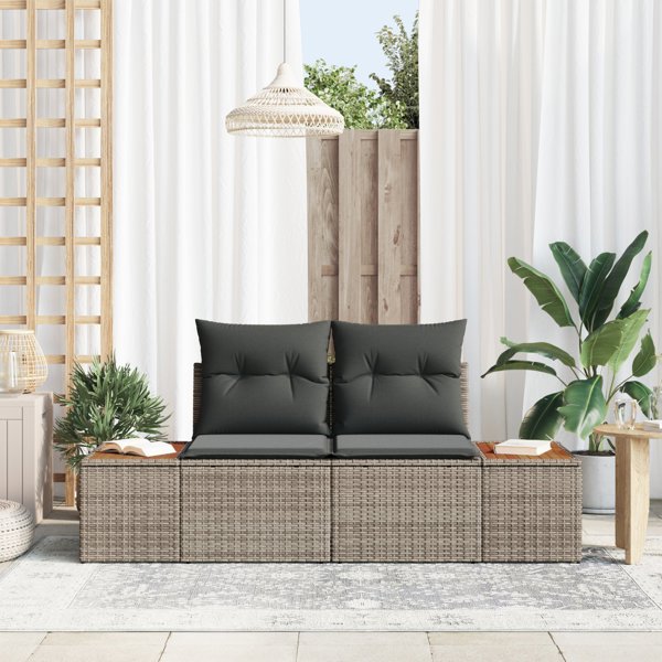Sofa ogrodowa 2-osobowa vidaXL z miejscem do przechowywania i poduszkami Szary Poli Rattan