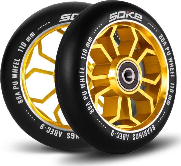 Soke Ρόδες για Πατίνι 110mm, ABEC 9, 88A, Αλουμίνιο, Χρυσές, 2 Τεμάχια
