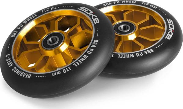 Soke Ρόδες για Πατίνι 110mm, ABEC 9, 88A, Αλουμίνιο, Χρυσές, 2 Τεμάχια