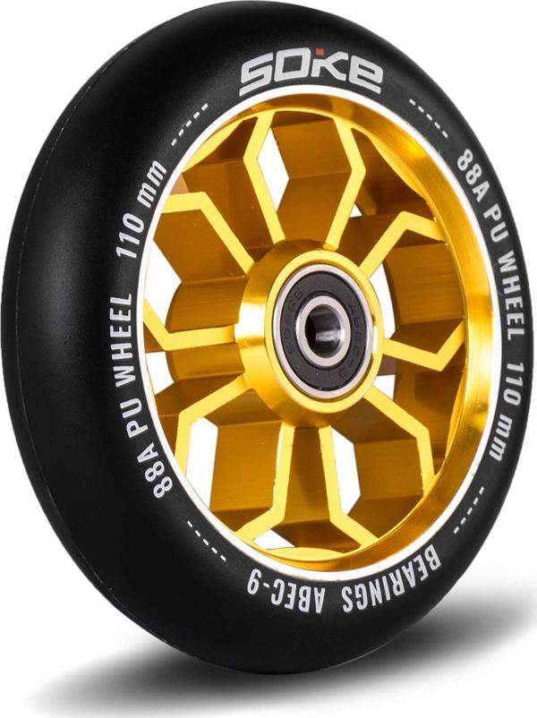 Soke Ρόδες για Πατίνι 110mm, ABEC 9, 88A, Αλουμίνιο, Χρυσές, 2 Τεμάχια