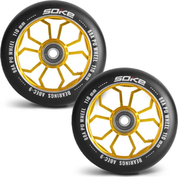 Soke Ρόδες για Πατίνι 110mm, ABEC 9, 88A, Αλουμίνιο, Χρυσές, 2 Τεμάχια