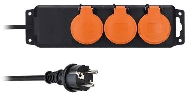 Solight prodlužovací přívod IP44, 3 zásuvky, gumový kabel, venkovní, 10m