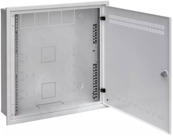 Solarix rozvaděč LC-18 do zdi s lištami 2U, 4U a 11U, 550x550 šedá RAL7035 s rámečkem k zazdění LC-18-55-15-W-G