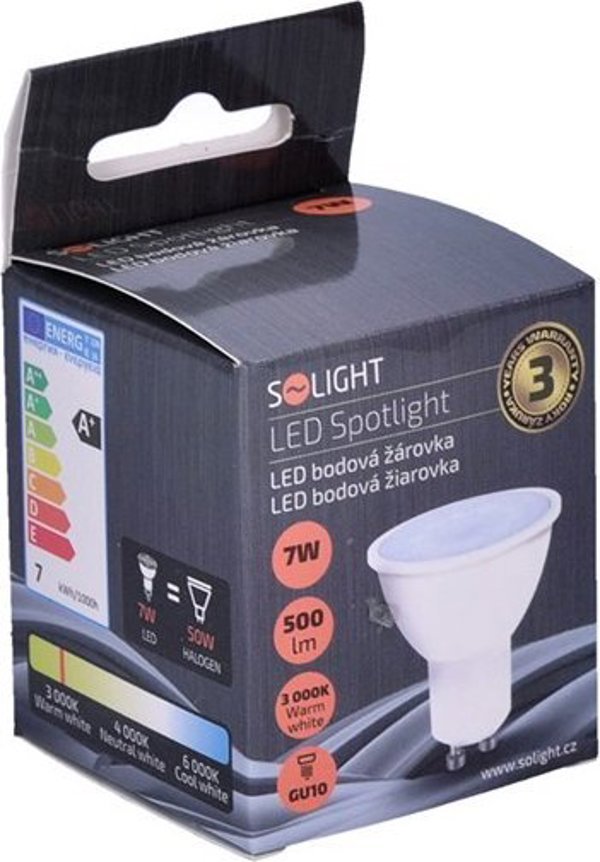 Solight WZ318A, 7 W, 50 W, GU10, 500 lm, 35000 h, Θερμό λευκό