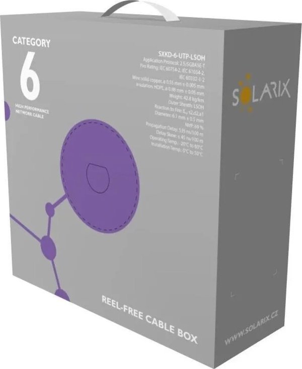 Καλώδιο εγκατάστασης Solarix UTP, Cat6, σύρμα, LSOH, κουτί 100m SXKD-6-UTP-LSOH