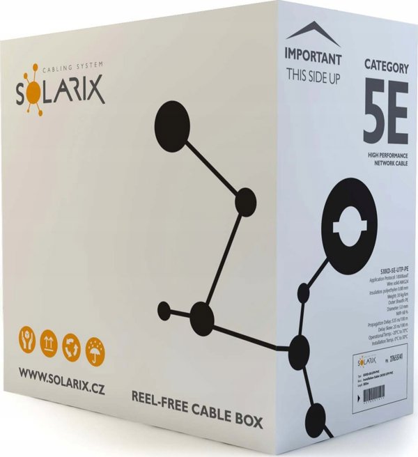 Solarix Καλώδιο Δικτύου CAT5E UTP PE Εξωτερικού Χώρου 100m, 99.97% Χαλκός, Υποστήριξη PoE, 1 Gb/s (SXKD-5E-UTP-PE)