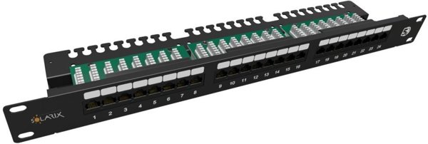 Solarix Solarix Patch panel 24 x RJ45 CAT5E UTP s vyvazovací lištou 1U SX24L-5E-UTP-BK-N