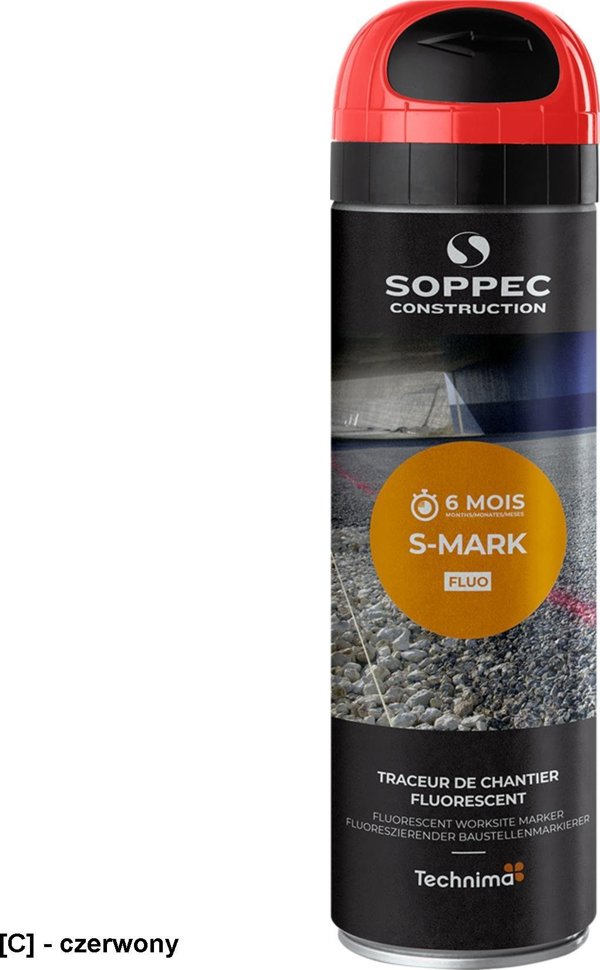 Soppec FASMARK - fluorescencyjna farba w spray'u do znakowania poziomego - czerwony